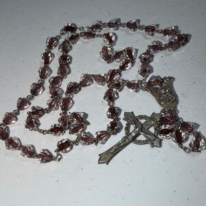 Art Deco Sterling Silver Purple Clear Crystal Rosary (2)